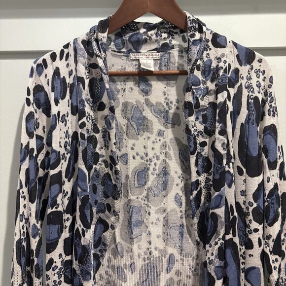 Alberto Makali Cardigan Women Small Blue Silk Blend Leopard Open Front Light - Picture 3 of 10